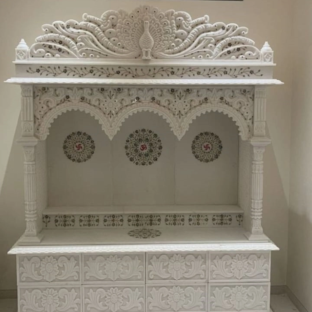 Om Design White Marble Mandir - Marble Temple by OM ART and CRAFT