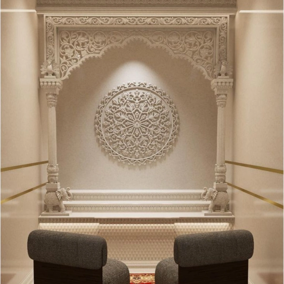 Carved Patterns Marble Mandir - Marble Temple by OM ART and CRAFT