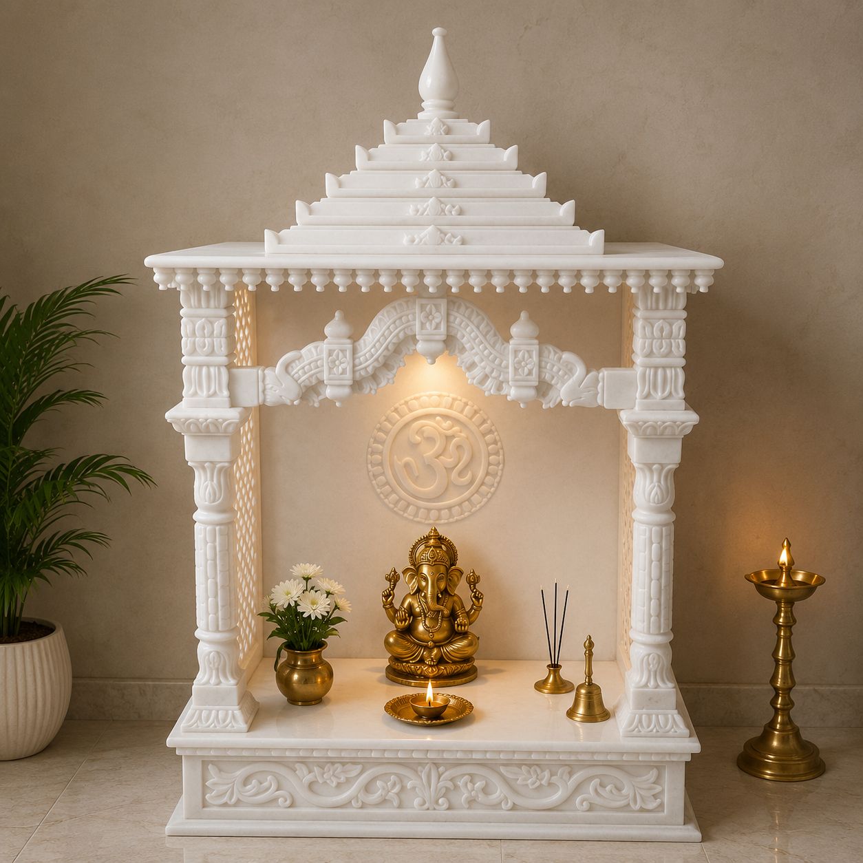 Luxury Marble Ganesh Temple Mandir with Om Design