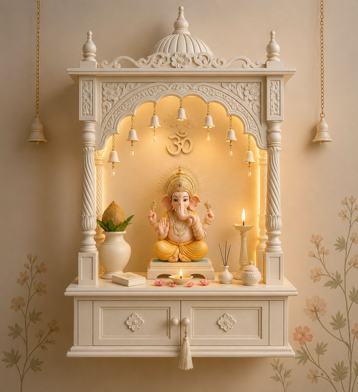 Luxury Marble Wall Mounted Ganesh Mandir