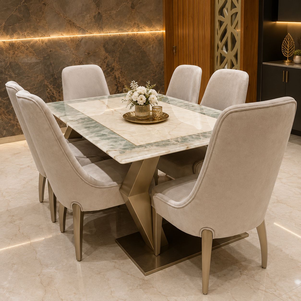 Luxury Marble Dining Table Set with 6 Chairs