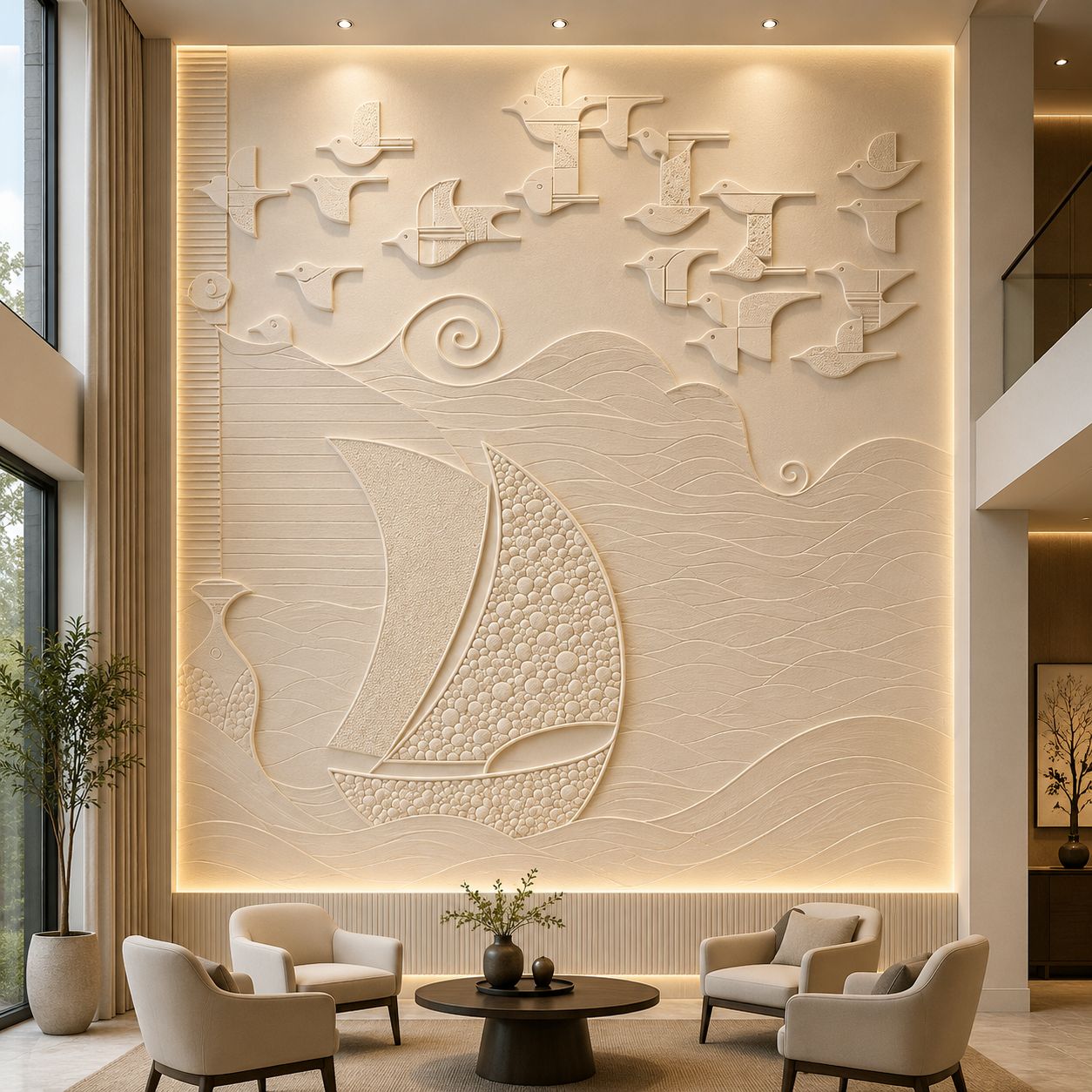 Luxury Corian Sail Boat Wall Panel with Birds