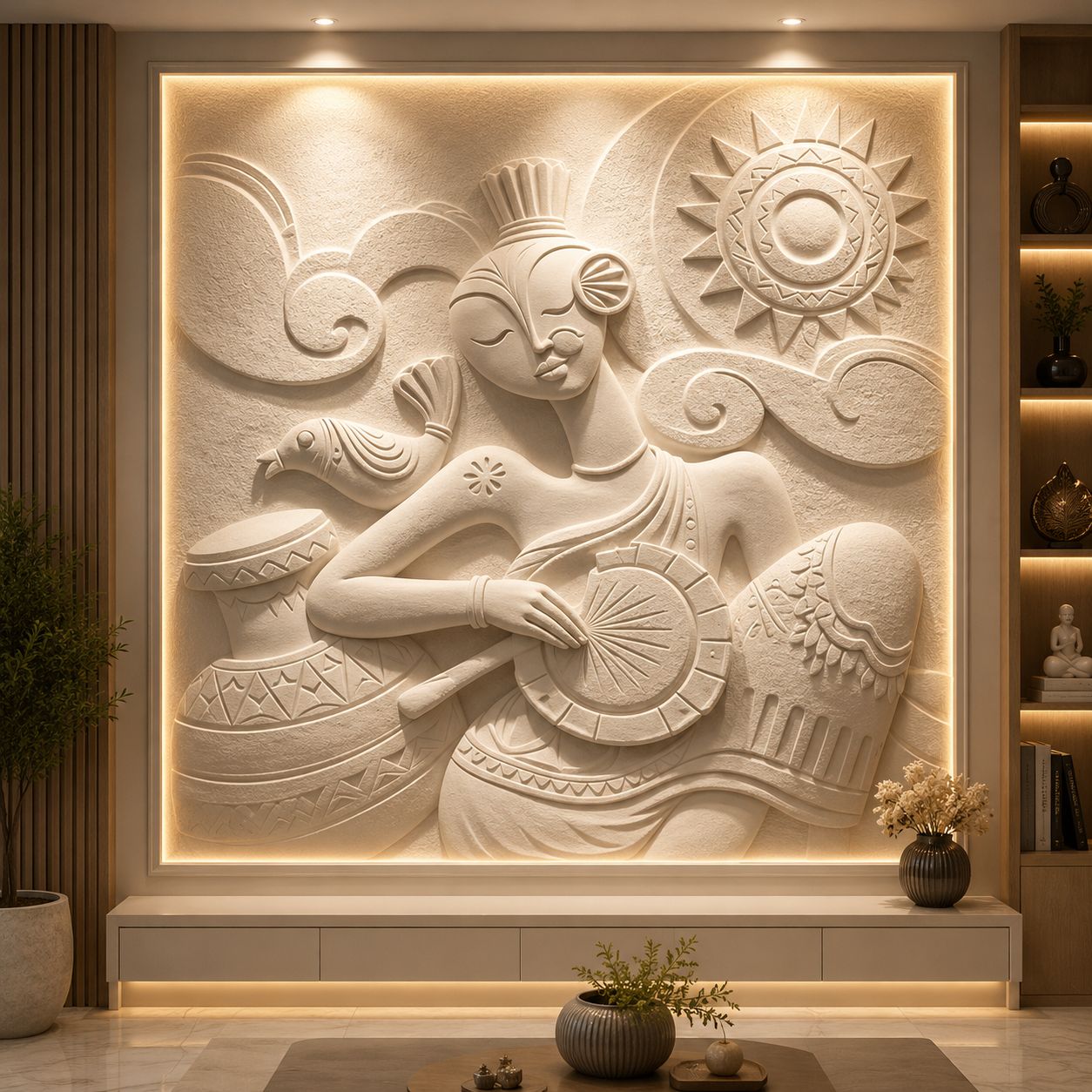 Luxury Corian Musician Lady Wall Panel With 3D Carving